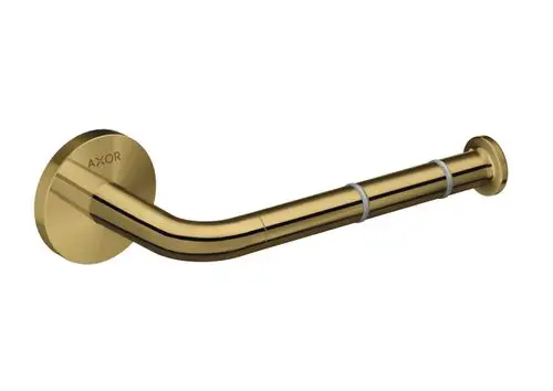 Goldenfarbener Toilettenpapierhalter mit gebogenem Design und Wandmontage, mit dem Markenlogo von AXOR sichtbar.